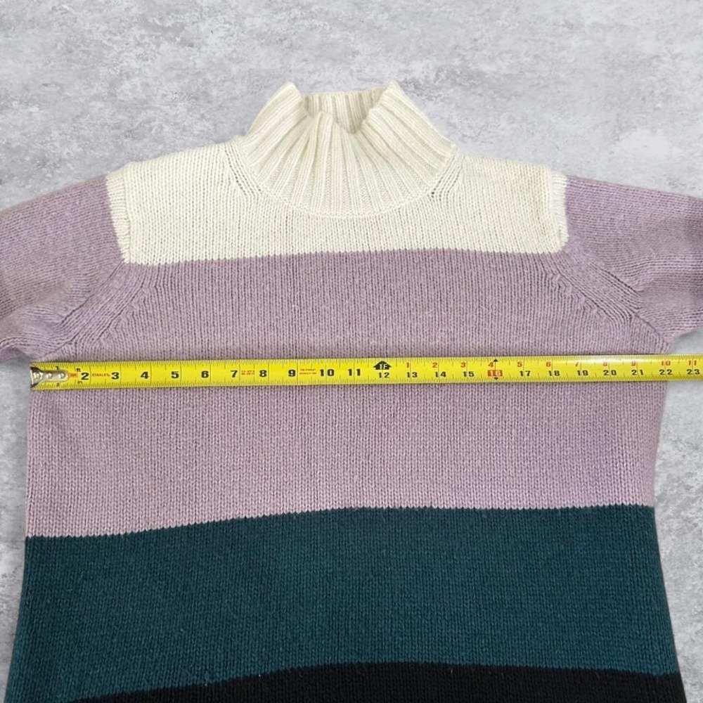 Ann Taylor Womens Colorblock Mock Neck Sweater Purple Teal Black Stripe Size M - Picture 5 of 7